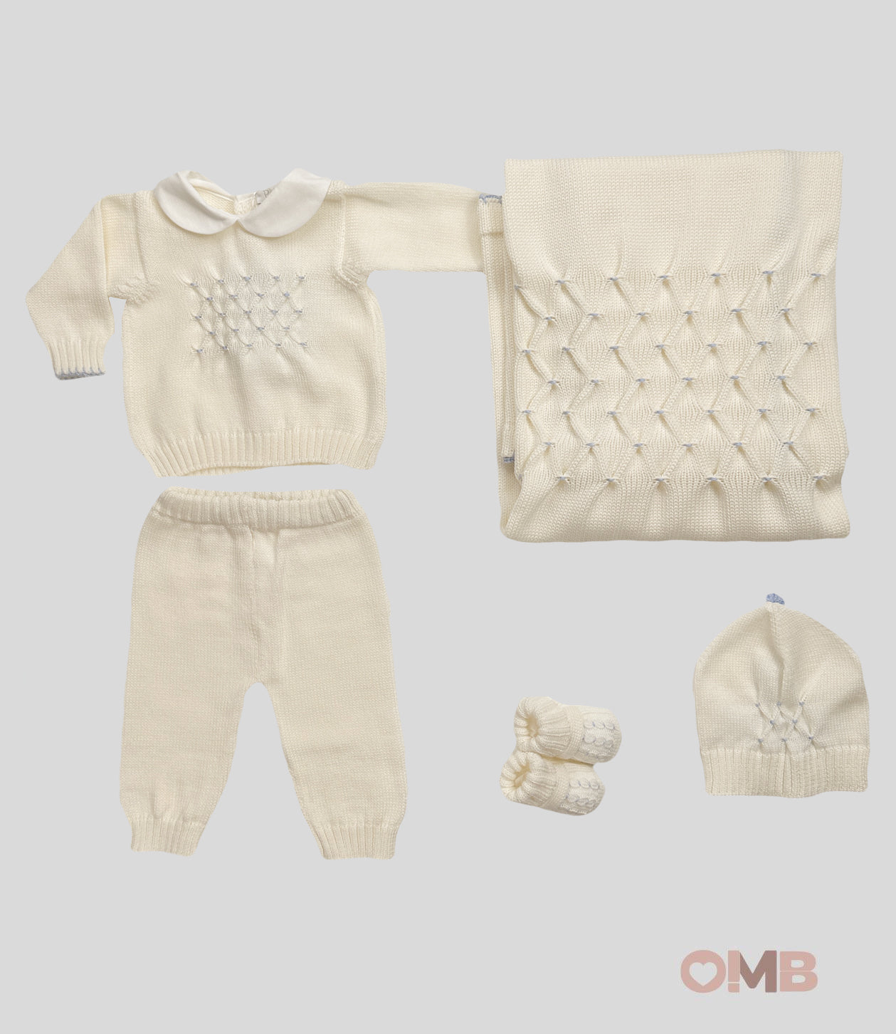 Coperta Neonato Primodi Bebè 3516 panna azzurro 3516.1SU PANNA PRIMODI BEBE 