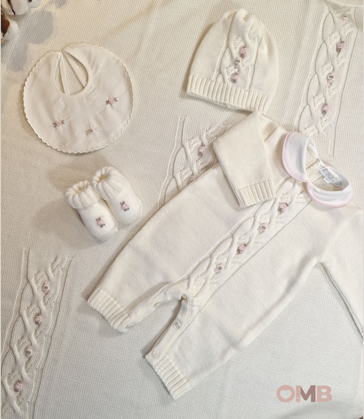 Set nascita neonata Primo di Bebe 4712 panna rosa<BR/> 4712SET PANNA/ROSA PRIMODI BEBE 