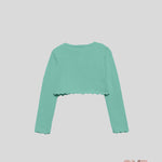 Cardigan bambina Abel&Lula 5382 Verde viscosa bottone manica lunga girocollo orlo ondulato 5382 VERDE ABEL&LULA 