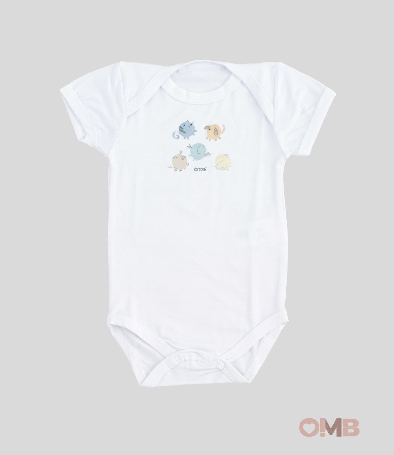 Body neonata Coccode 800 Bianco animaletti colorati stampa mezza manica<BR/> 800 PANNA COCCODE 