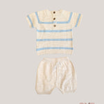Completo neonato MAGLIFICIO VERONA 045576045577 Ecru<BR/> 045576-045577 ECRU-AZZURRO MAGLIFICIO VERONA 