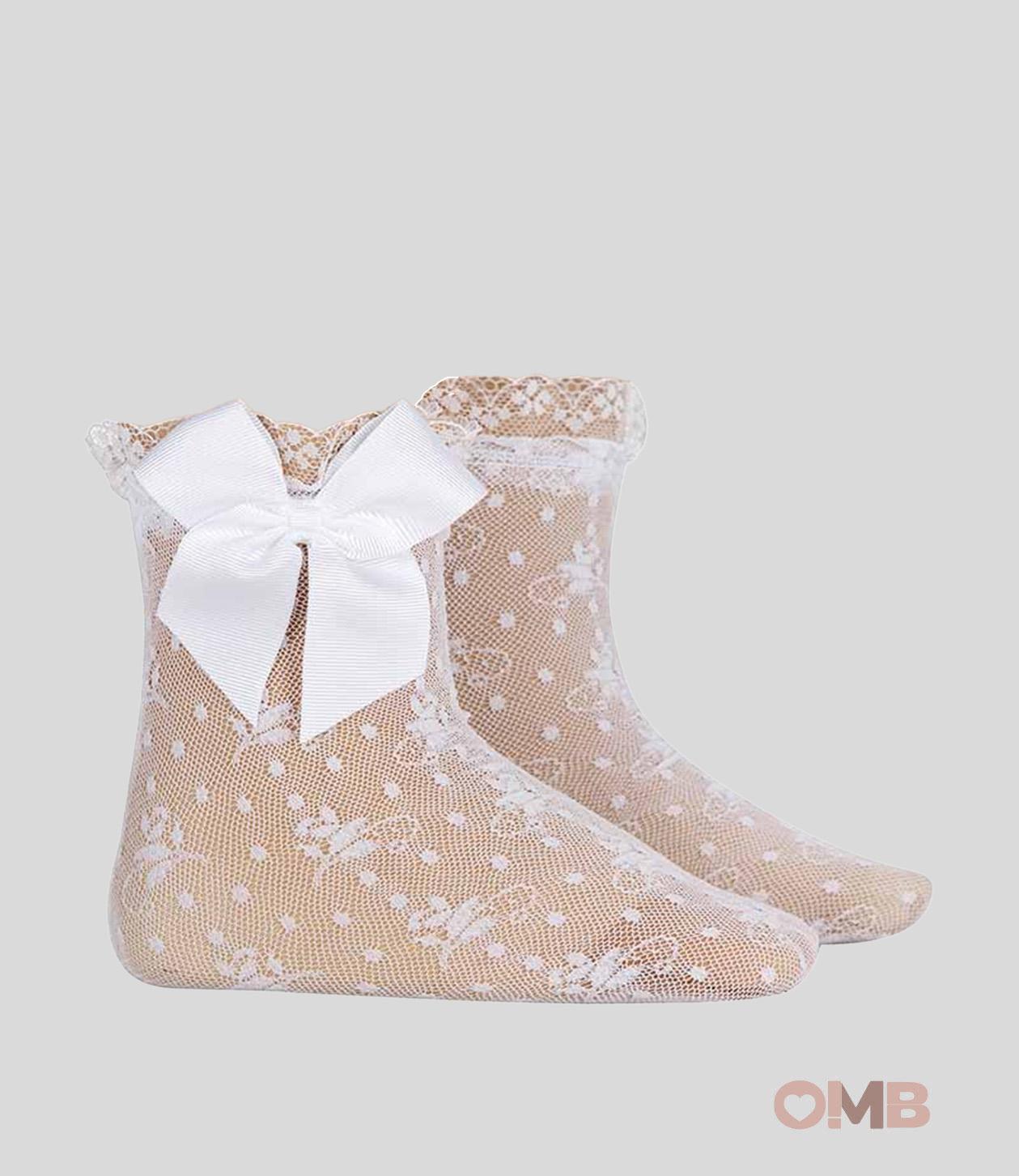 Calzino neonata Condor 4501/4 Bianco pizzo seta merletto fiocco<BR/> 4501/4 200 CONDOR 