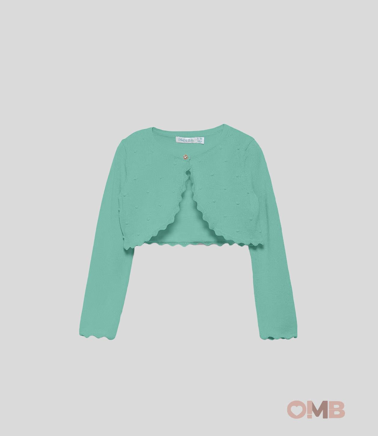 Cardigan bambina Abel&Lula 5382 Verde viscosa bottone manica lunga girocollo orlo ondulato 5382 VERDE ABEL&LULA 