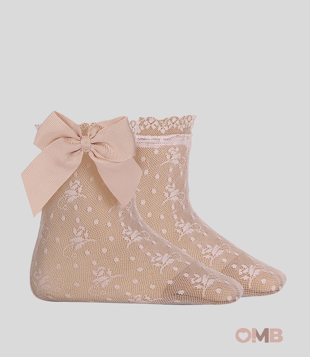 Calzino neonata Condor 4501/4 Rosa pizzo seta merletto fiocco 4501/4 674 CONDOR 