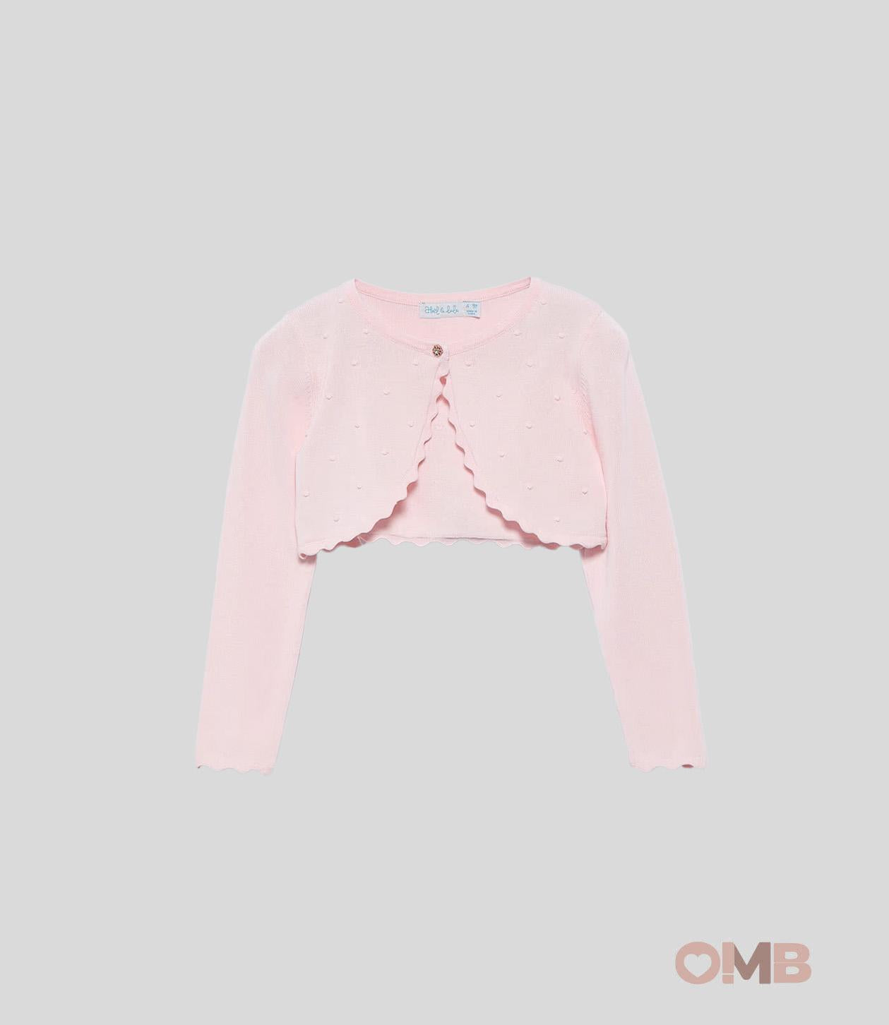 Cardigan bambina Abel&Lula 5382 Rosa viscosa bottone girocollo orli ondulati<BR/> 5382 ROSA ABEL&LULA 