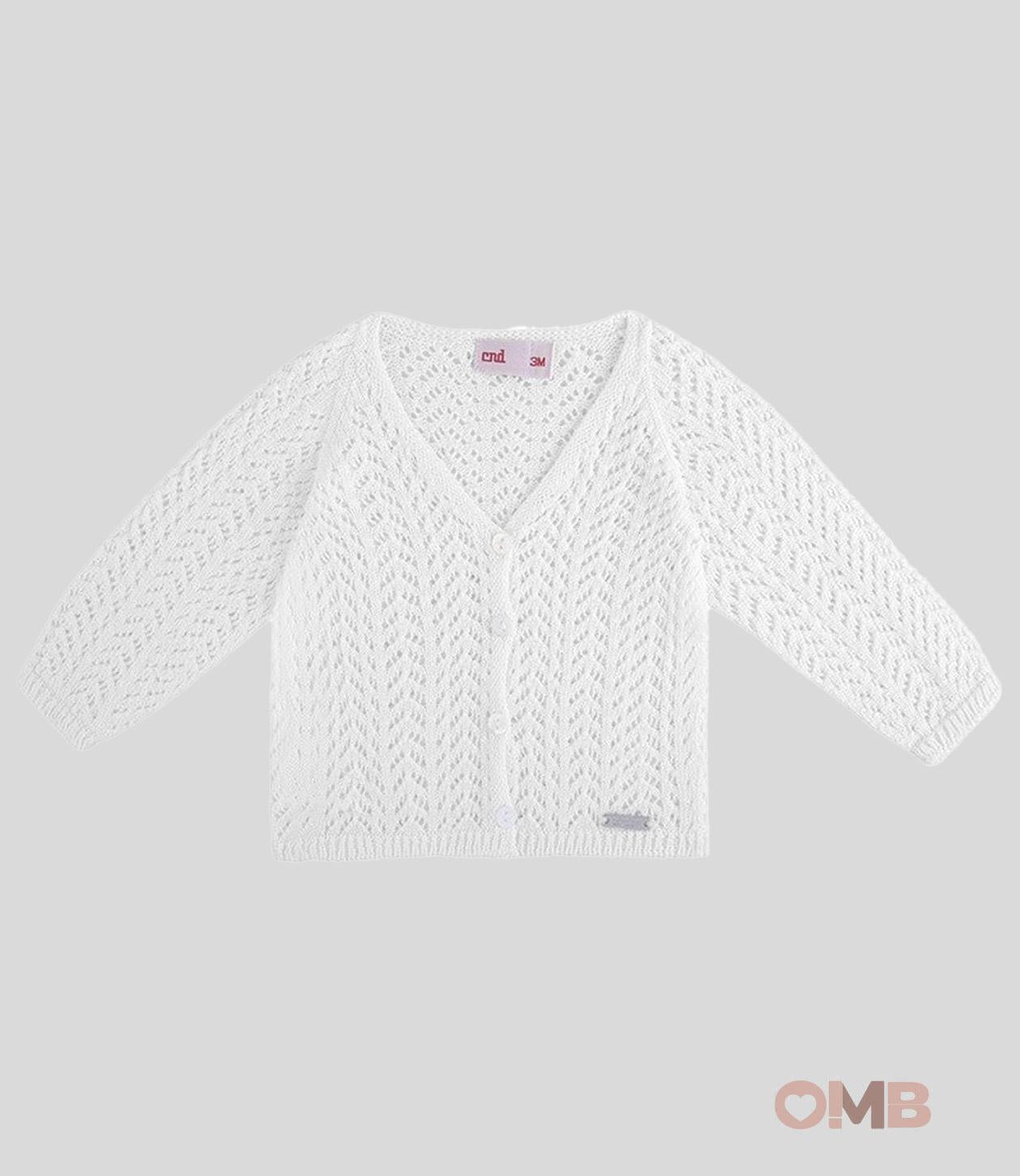 Cardigan neonata Condor 505 Bianco manica lunga traforato scollo a v<BR/> 505 200 CONDOR 