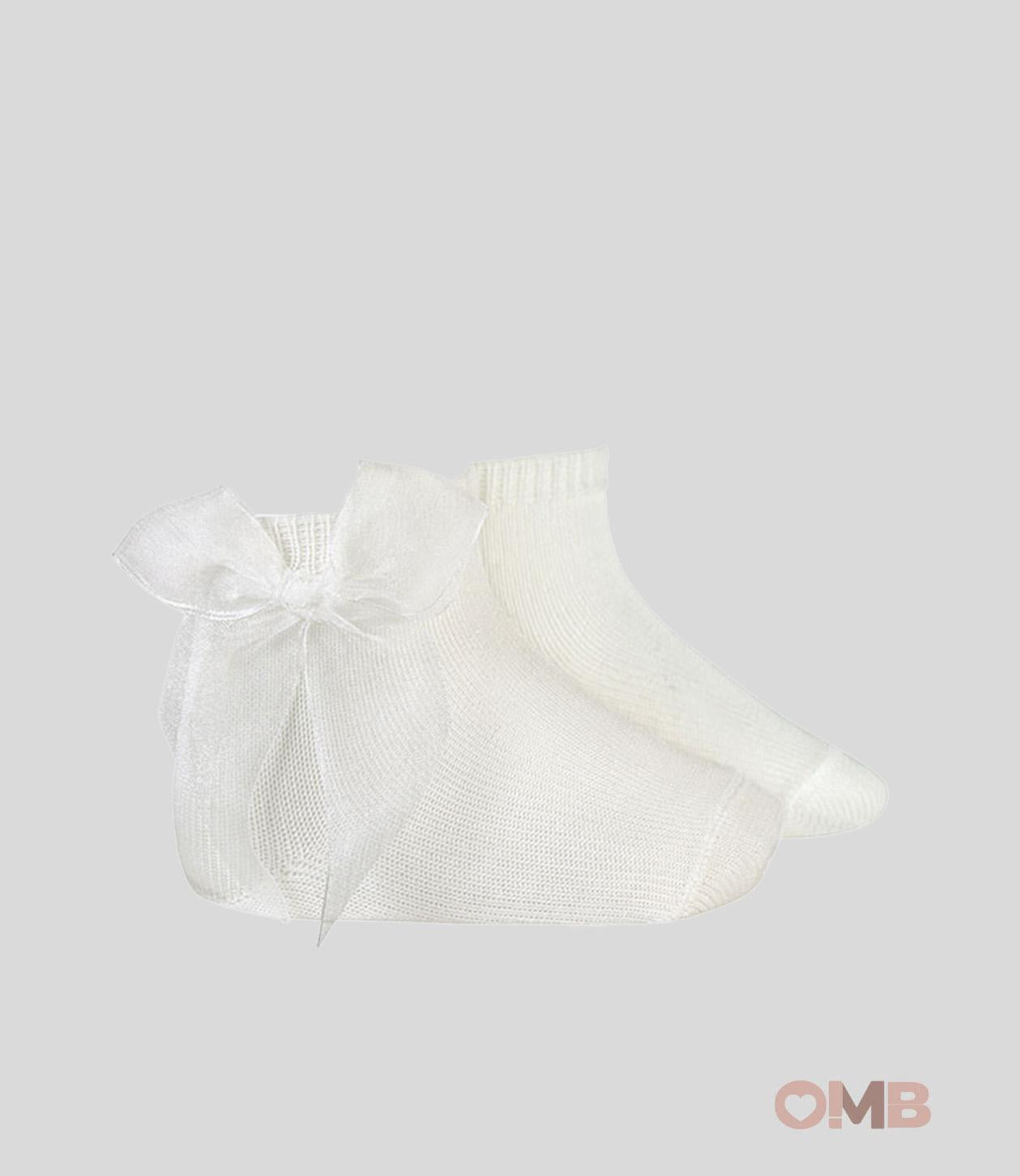 Calzino neonata Condor 2439/4 Latte maglia rasata fiocco organza 2439/4 202 CONDOR 