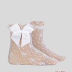 Calzino neonata Condor 4501/4 Bianco pizzo seta merletto fiocco<BR/> 4501/4 200 CONDOR 