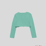 Cardigan bambina Abel&Lula 5382 Verde viscosa bottone manica lunga girocollo orlo ondulato 5382 VERDE ABEL&LULA 