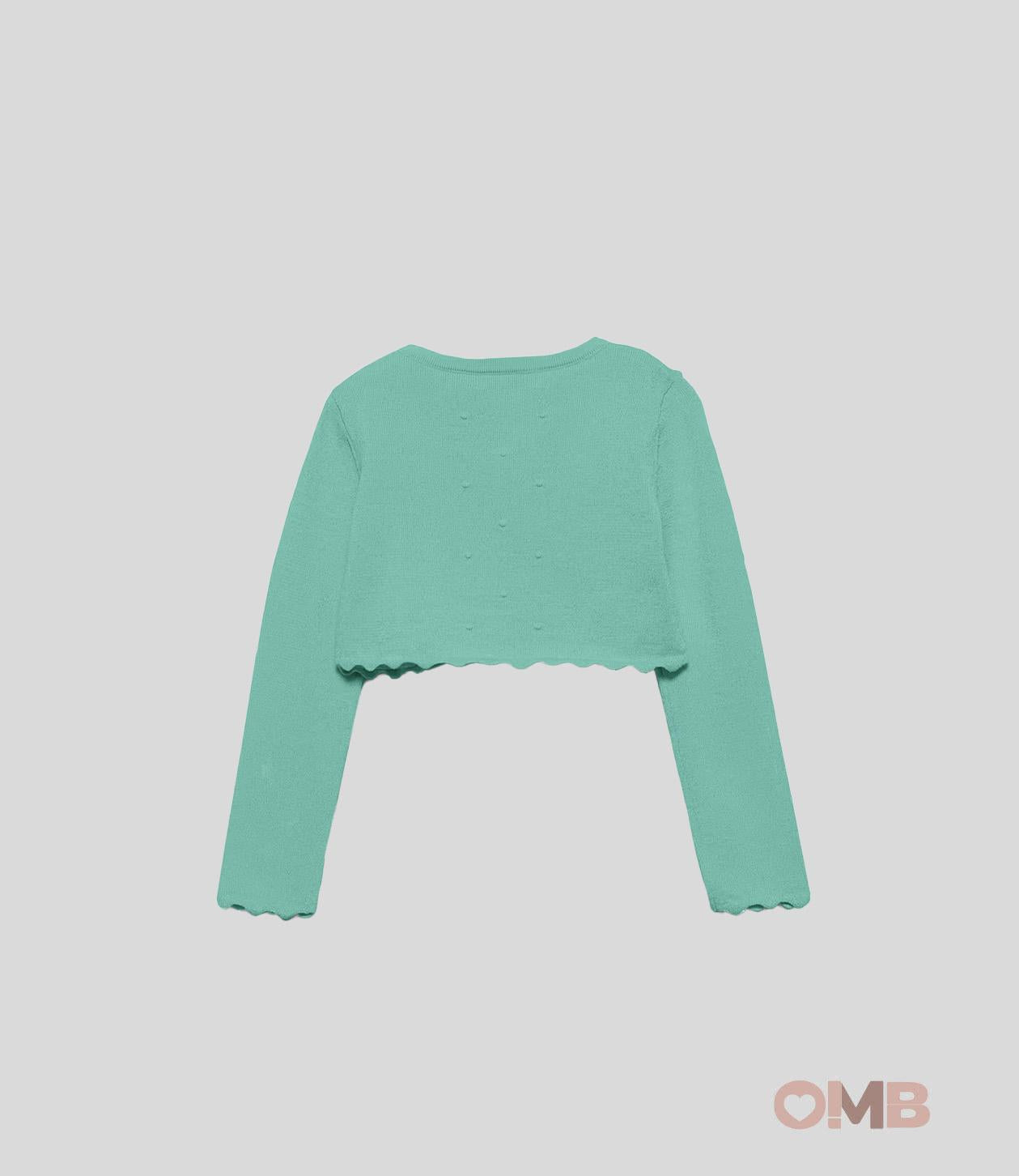 Cardigan bambina Abel&Lula 5382 Verde viscosa bottone manica lunga girocollo orlo ondulato 5382 VERDE ABEL&LULA 