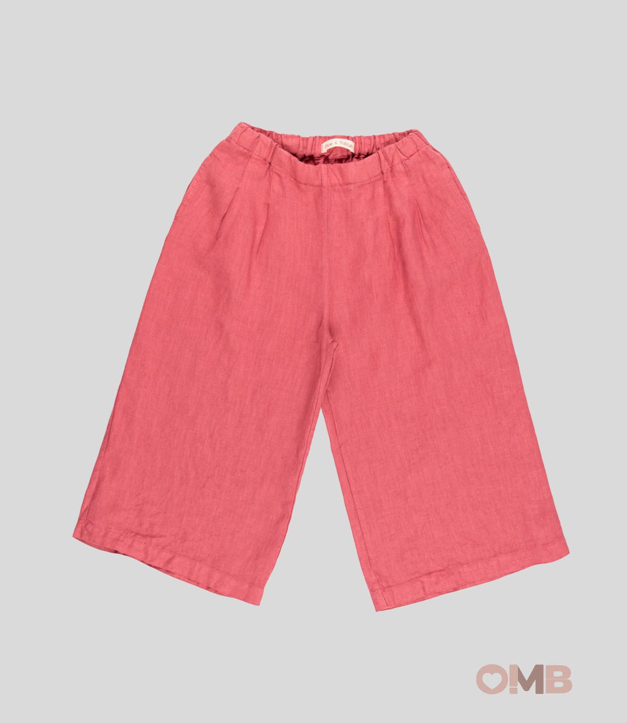 Pantalone bambina Zhoe&Tobiah LN1F Fucsia lino elastico pieghe cropped<BR/> LN1F FUCSIA ZHOE & TOBIA 