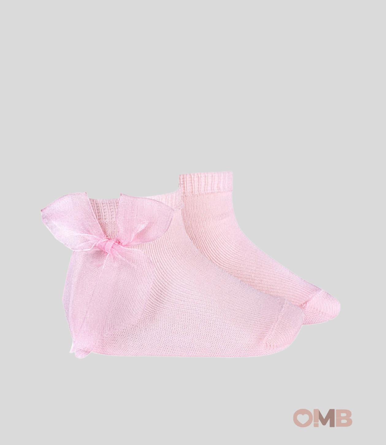 Calzino neonata Condor 2439/4 Rosa maglia rasata fiocco organza<BR/> 2439/4 500 CONDOR 