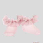 Calzino neonata Condor 2488/4 Rosa tulle arricciato corti cotone 2488/4 ROSA CONDOR 