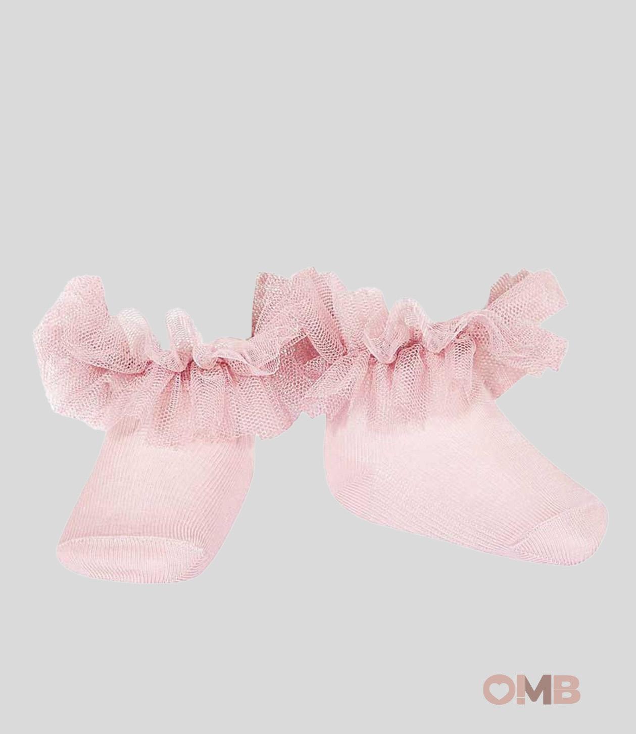 Calzino neonata Condor 2488/4 Rosa tulle arricciato corti cotone 2488/4 ROSA CONDOR 