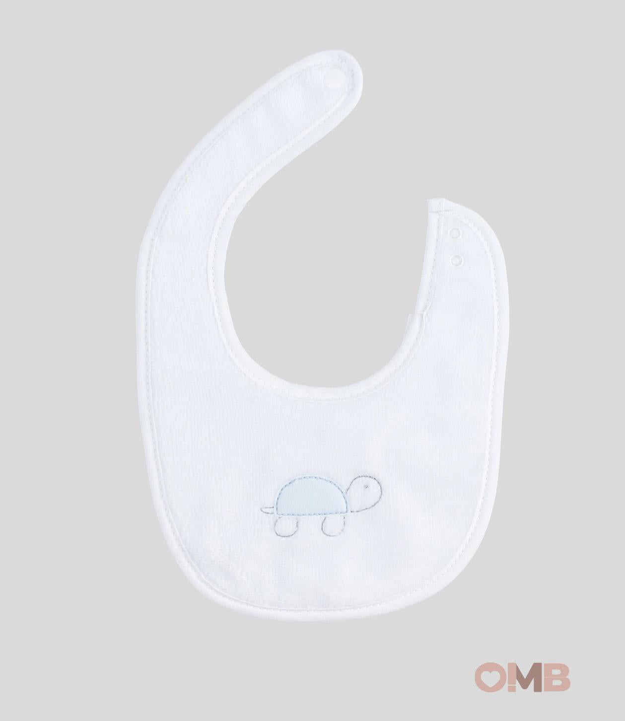 Bavetta neonato Coccode 603 Bianco/celeste bottoni cotone spugna tartaruga<BR/> 603 BIANCO/CIELO COCCODE 