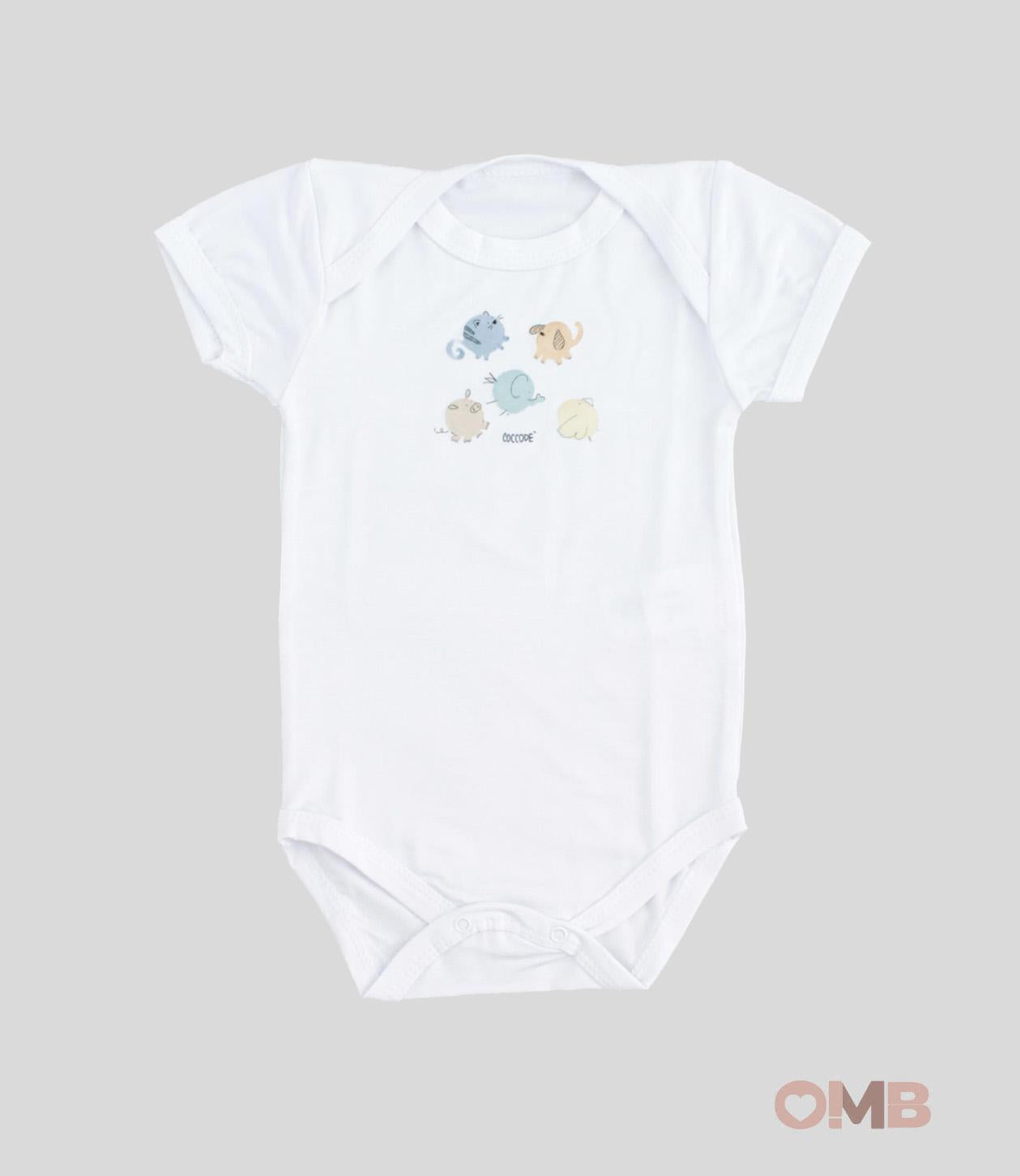 Body neonata Coccode 800 Bianco animaletti colorati stampa mezza manica<BR/> 800 PANNA COCCODE 