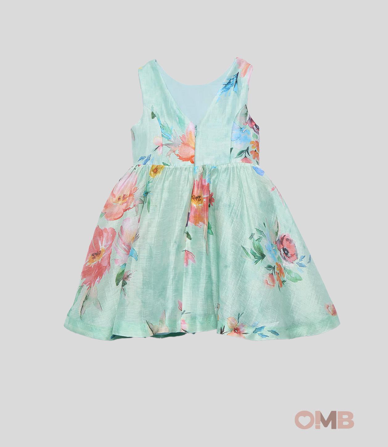 Abito bambina Abel&Lula 5053 Verde fiori zip lino cotone giromanica 5053 VERDE ABEL&LULA 