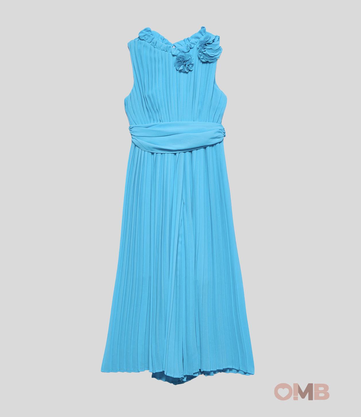 Tuta bambina Abel&Lula 5223 Turchese crepe plissettato fiori zip<BR/> 5223 TURCHESE ABEL&LULA 