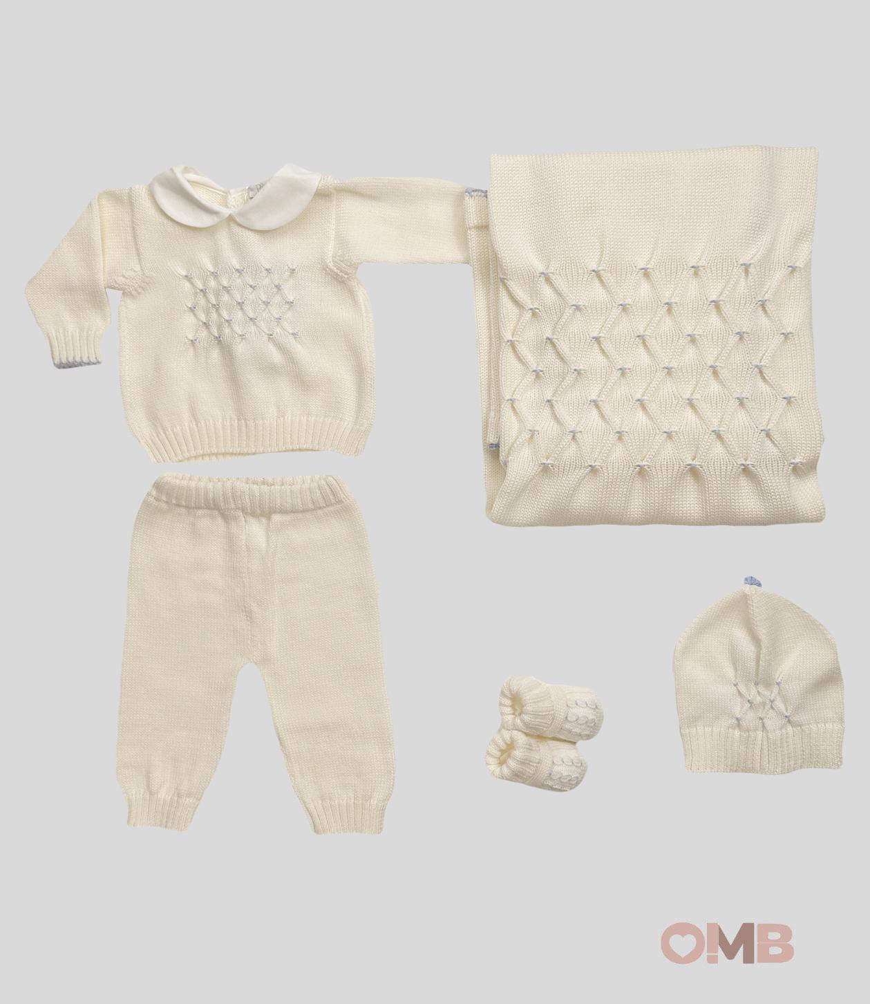 Coperta Neonato Primodi Bebè 3516 panna azzurro 3516.1SU PANNA PRIMODI BEBE 