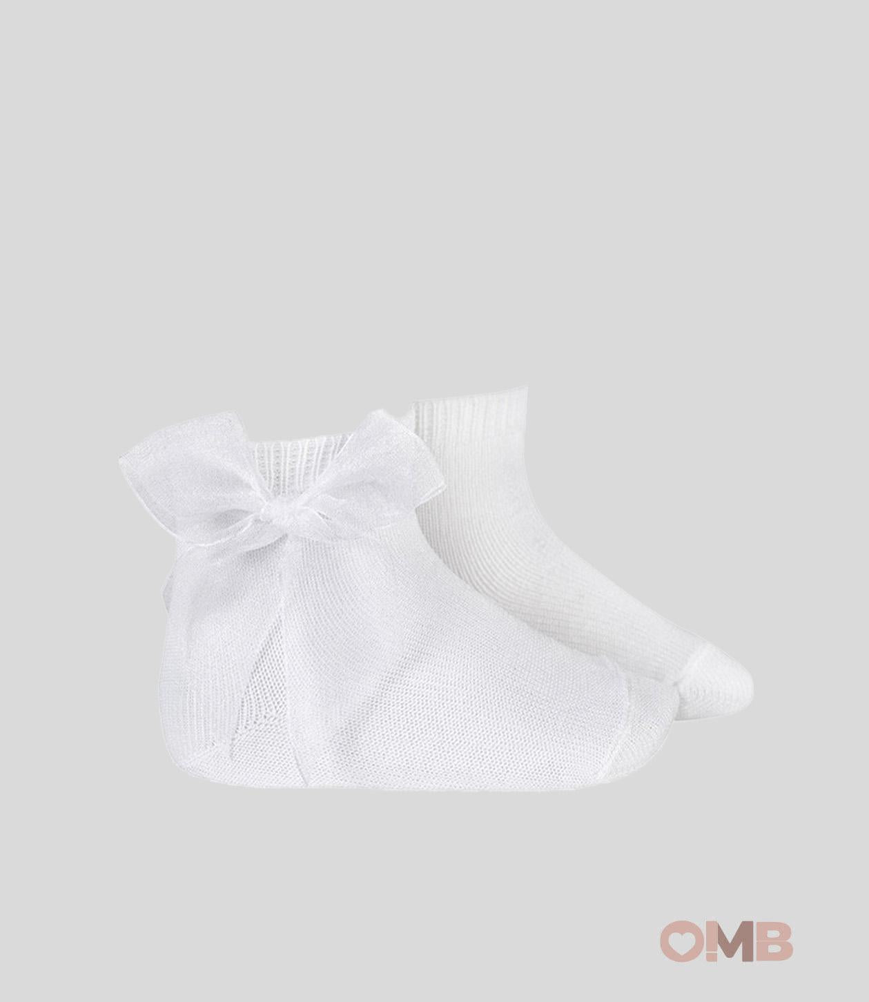 Calzino neonata Condor 2439/4 Bianco maglia rasata fiocco organza 2439/4 200 CONDOR 