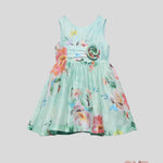 Abito bambina Abel&Lula 5053 Verde fiori zip lino cotone giromanica 5053 VERDE ABEL&LULA 