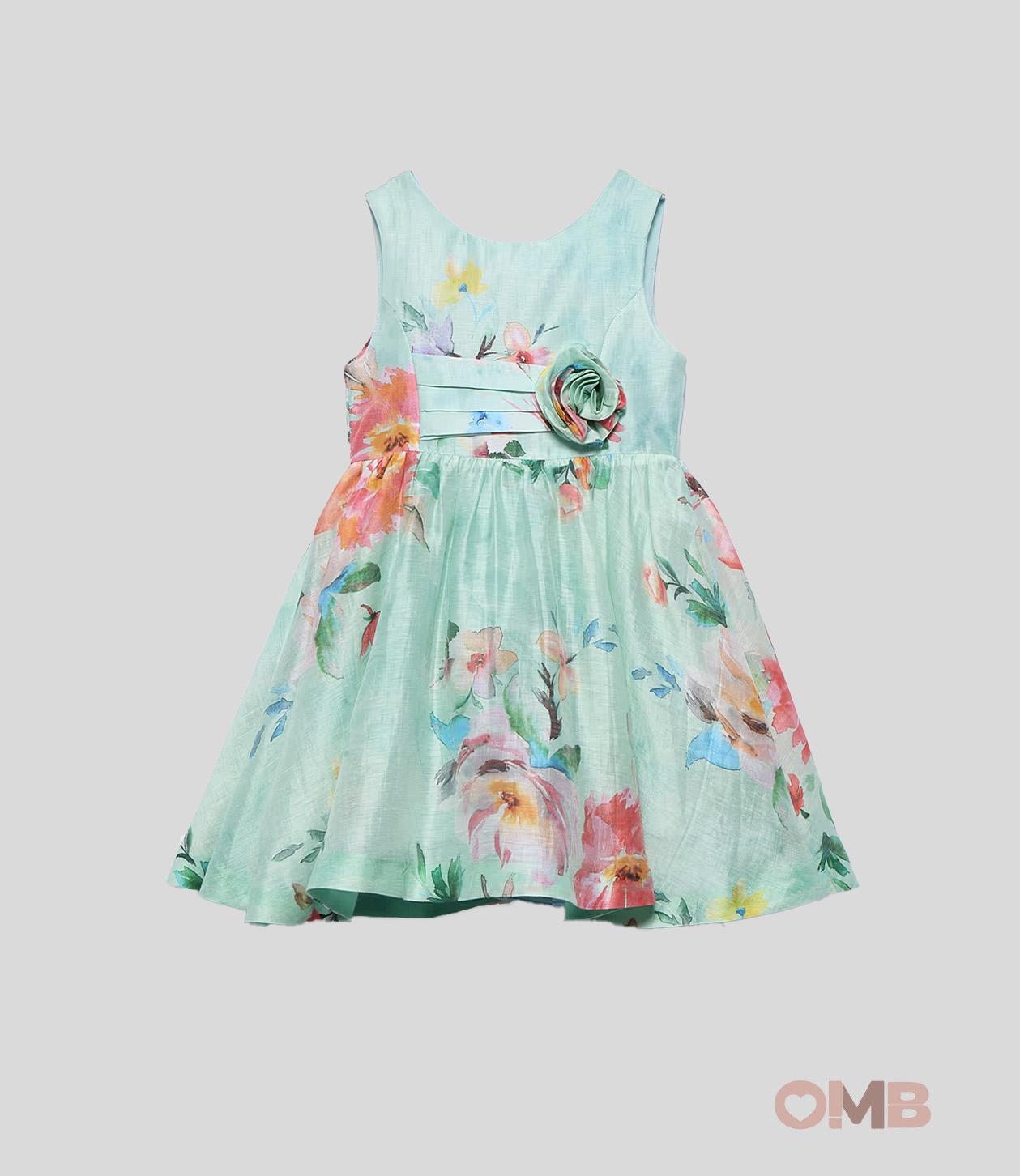 Abito bambina Abel&Lula 5053 Verde fiori zip lino cotone giromanica 5053 VERDE ABEL&LULA 