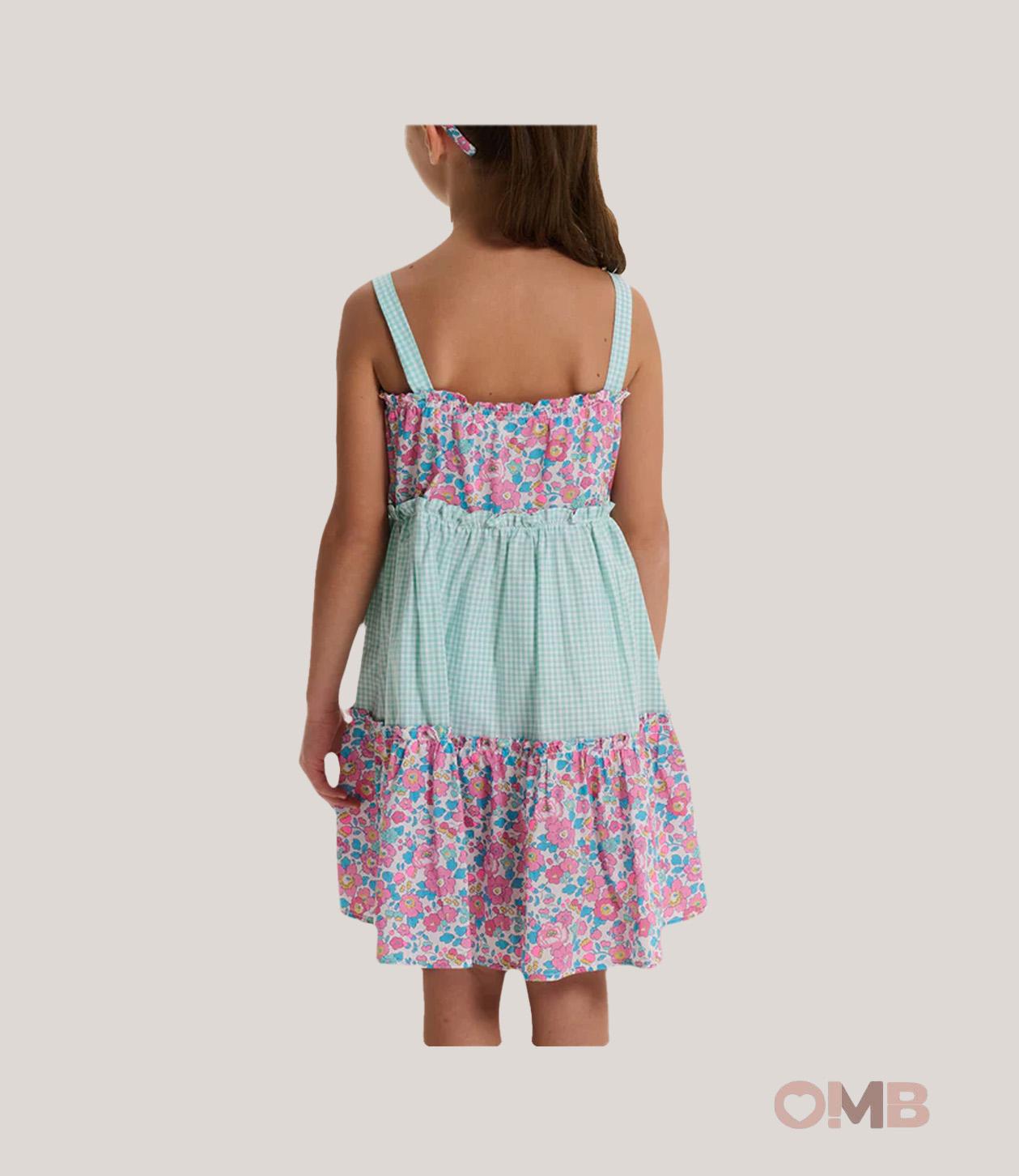 Abito bambina PESCIOLINO ROSSO ABI14 Verde<BR/> ABI14. QUADRI PESCIOLINO ROSSO 