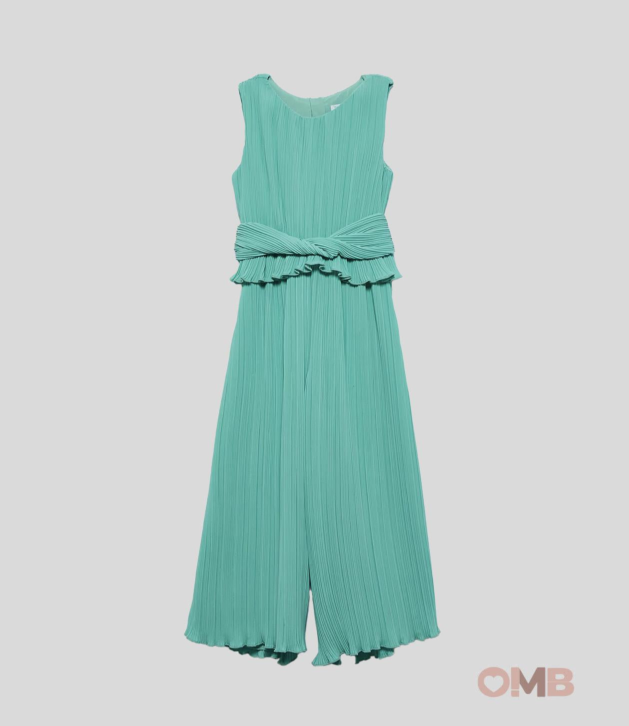 Abito bambina Abel&Lula 5221 Verde chiffon plissettato zip 5221 VERDE ABEL&LULA 