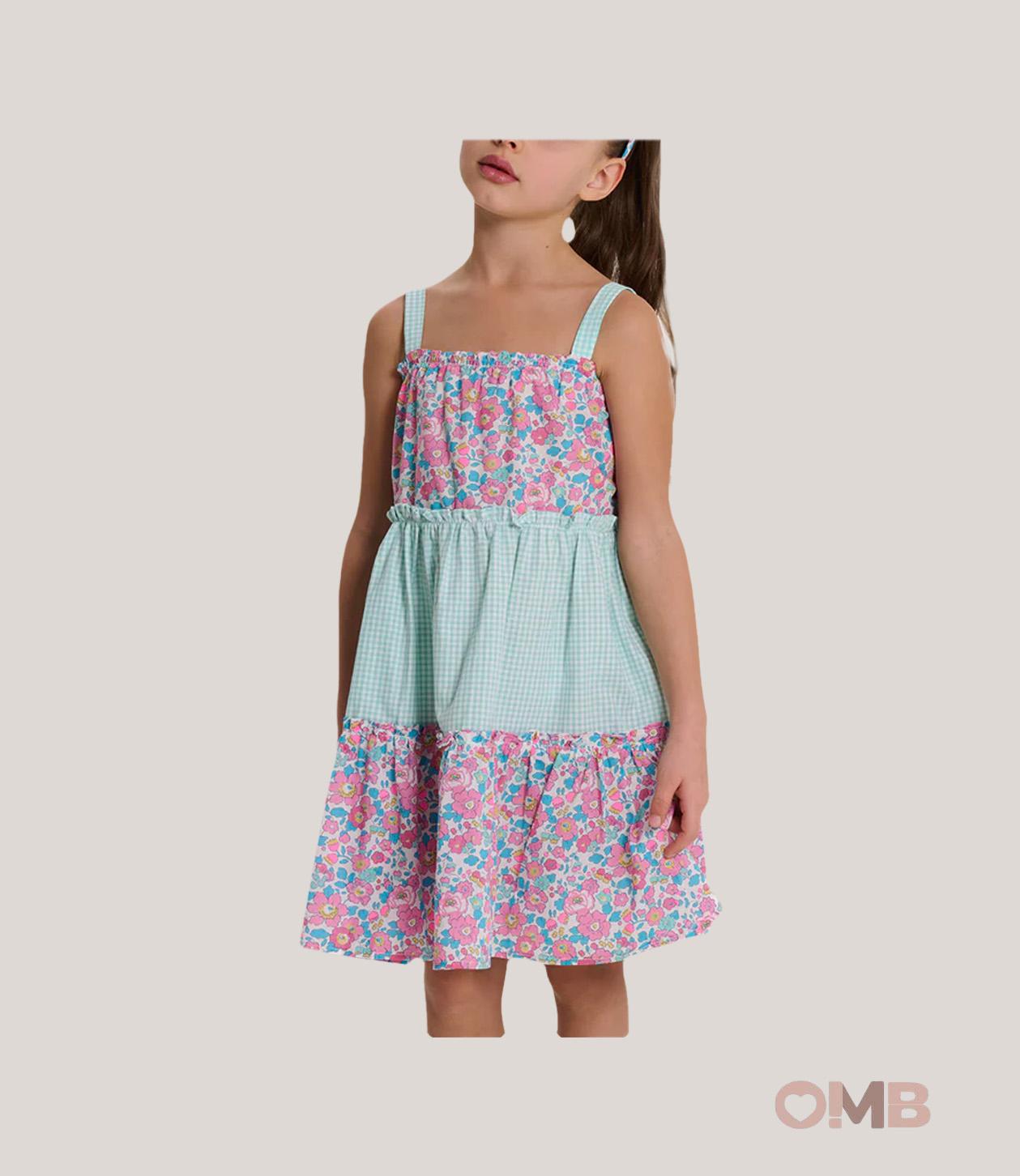 Abito bambina PESCIOLINO ROSSO ABI14 Verde<BR/> ABI14. QUADRI PESCIOLINO ROSSO 