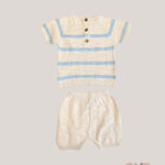 Completo neonato MAGLIFICIO VERONA 045576045577 Ecru<BR/> 045576-045577 ECRU-AZZURRO MAGLIFICIO VERONA 