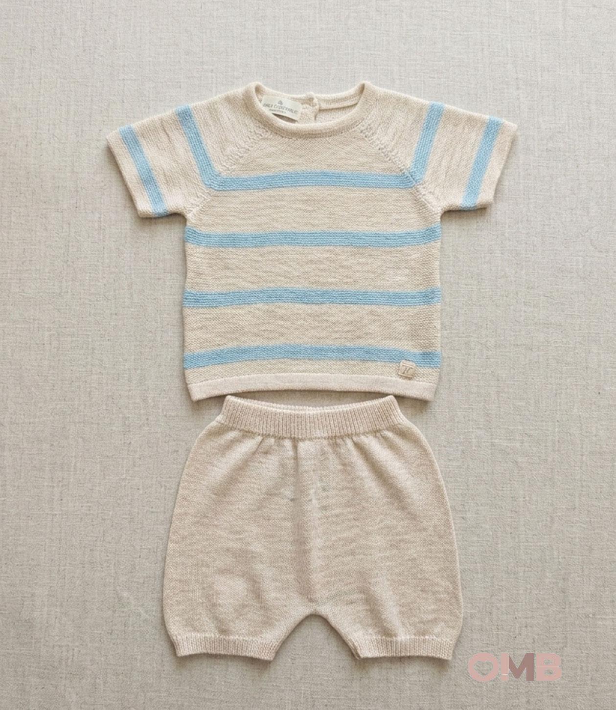Completo neonato MAGLIFICIO VERONA 045576045577 Ecru<BR/> 045576-045577 ECRU-AZZURRO MAGLIFICIO VERONA 