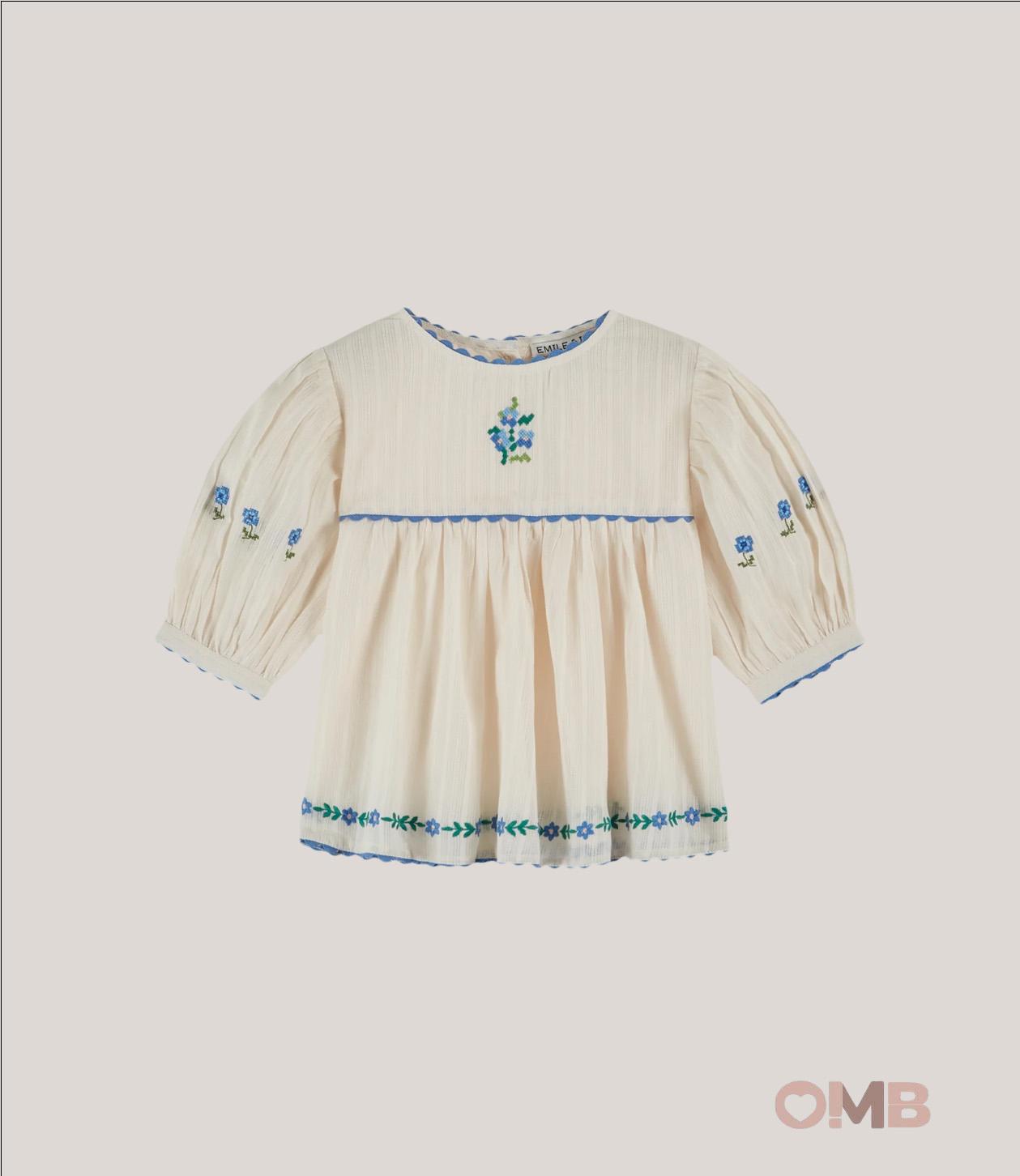 Blusa EMILE ET IDA bambina AD043A Panna AD043A PANNA-BLU EMILE ET IDA 